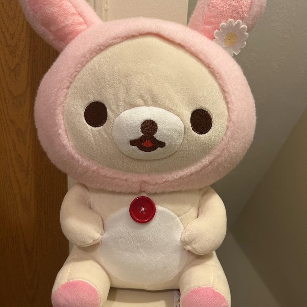 Plush Bear in Pink Bunny Hat